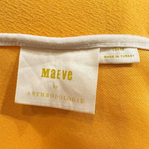 Anthropologie Maeve Yellow Midi Skirt High Slit White Trim Women's Size Large - Picture 6 of 8